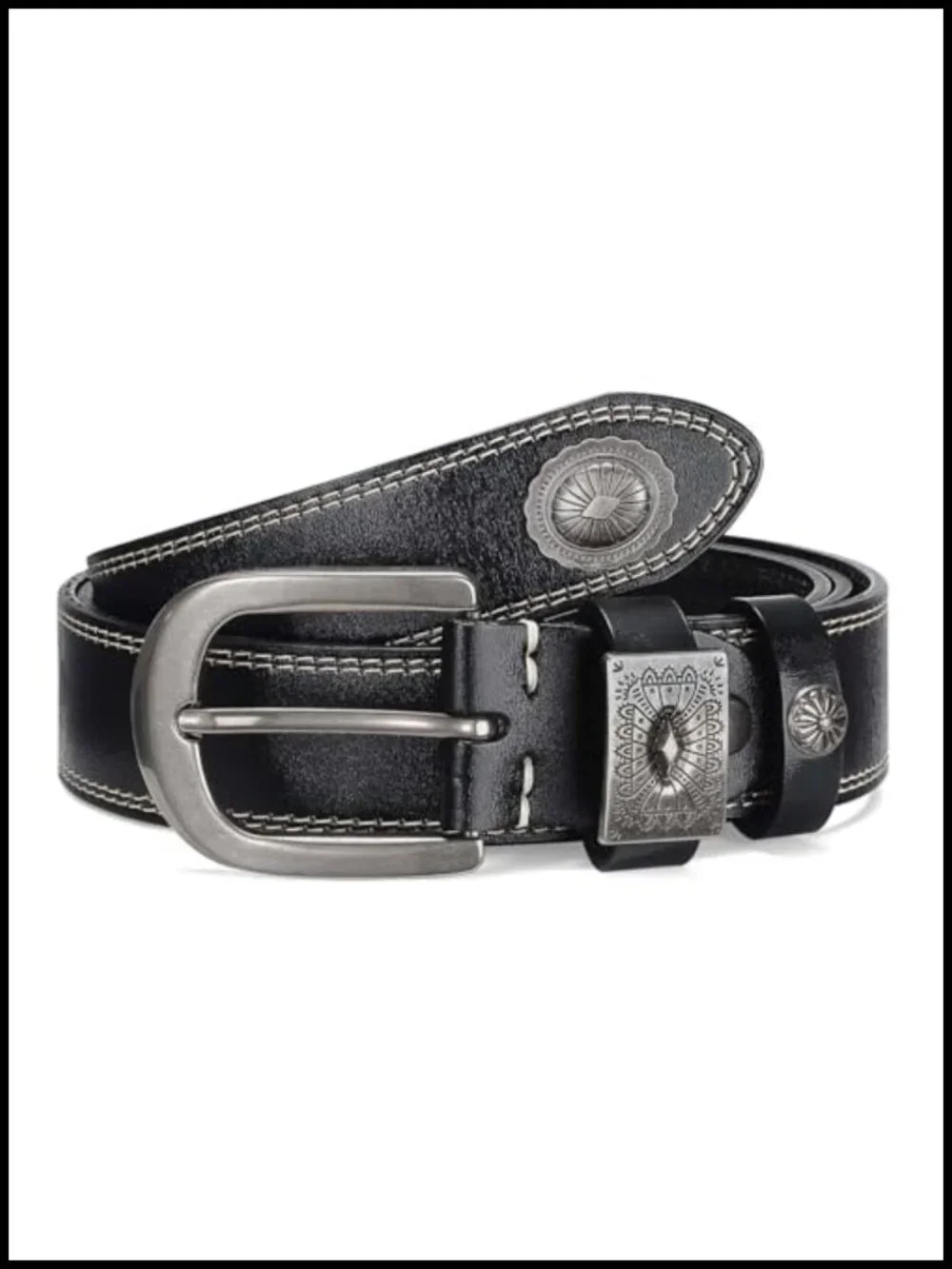 Western Leather Belt for Men, 1 3/8